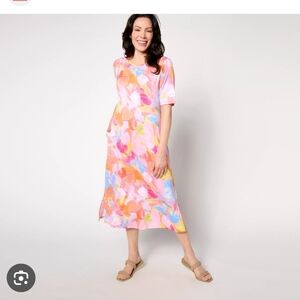 Quacker Factory Pink and Orange Floral Dress
